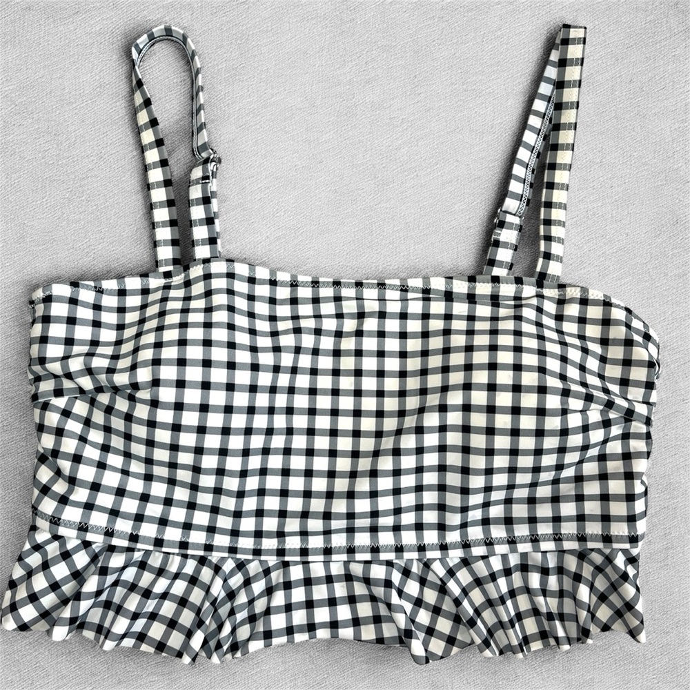 Womens Padded Gingham Ruffle Bikini Swim Top Black/White Classic Size XXL 2XL - Picture 2 of 10